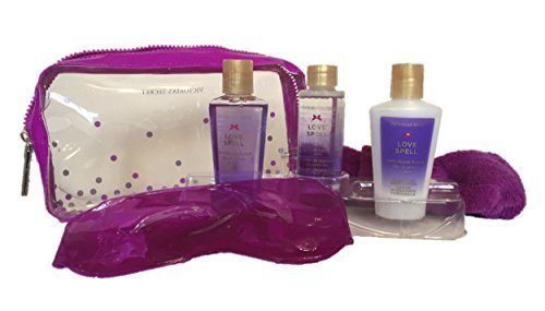 Victoria Secret Love Spell Indulge Me Ultimate Spa Kit - Wash, Oil, Lotion, Cooling Gel Eye Mask, & Hair Wrap