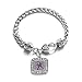 Inspired Silver - Fibromyalgia Awareness - Silver Braided Bracelet for Women - Square Charm Bracelet Jewelry Gift with Cubic Zirconia - Women's Charm Bracelet with Lobster Claw Clasp