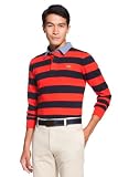 Lacoste Mens Long Sleeve Bar Stripe Washed Rugby With Contrast Woven Collar (Large, POPPY RED/NAVY BLUE) Lacoste Mens Long Sleeve Bar Stripe Washed Rugby With Contrast Woven Collar (Large, POPPY RED/NAVY BLUE)