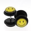Fake Acrylic Plugs - Black with Happy Face 16g Wire; 8mm - Sold as a Pair