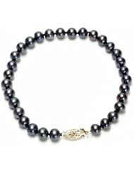 14k Yellow Gold Dyed Peacock Black Freshwater Cultured Pearl AA Grade 5.5-6mm Bracelet, 8"