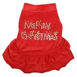 Dog Dress - Fancy Holiday Red Velour with Rhinestones - Merry Christmas Pet Dress - Medium