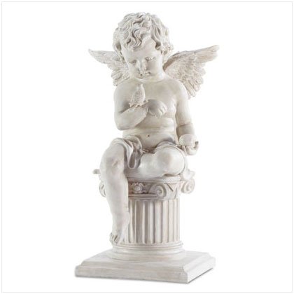 ALAB CHERUB W/BIRD ON COLUMN