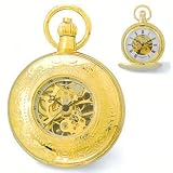 Pocket Watch - 14k Gold-plated See Through Cover Black Roman Numerals Pocket Watch by Goldfinger