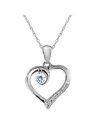 Sky Blue Aquamarine and White Topaz Sterling Silver Heart Pendant with Chain