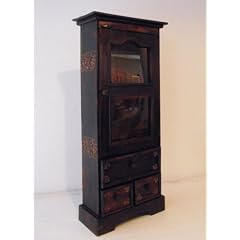 Holz Glas Vitriene Kommode im shabby look braun, H 100, B 34, T 22 cm