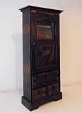 Holz Glas Vitriene Kommode im shabby look braun, H 100, B 34, T 22 cm