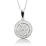14k White Gold Circle Cluster Drop Diamond Pendant Necklace - 0.50 carat