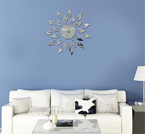 3 X Toprate Sunshine Fire Round Flower Acrylic 3D Mirror Wall Decal, Silver