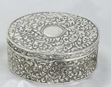 LARGE OVAL JEWELERY BOX - LARGE ANTIQUE SILVER OVAL JEWELERY BOX