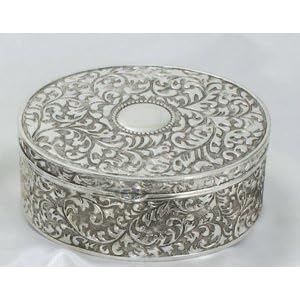 LARGE OVAL JEWELERY BOX - LARGE ANTIQUE SILVER OVAL JEWELERY BOX