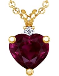 18K Yellow Gold Heart Cut Ruby And Round Diamond Pendant