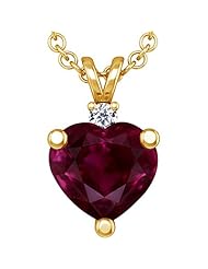 14K Yellow Gold Heart Cut Ruby And Round Diamond Pendant