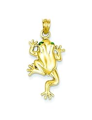 14K Yellow Gold Frog w/ Enameled Eyes Charm Pendant