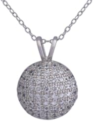 Sterling Silver Pave Simulated Diamond Ball Pendant Necklace, 18"