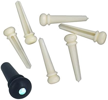 Tengreen Bone Guitar Bridge Pins,8 mm Black Ebony Endpin Slotted Set with Abanlone Dot