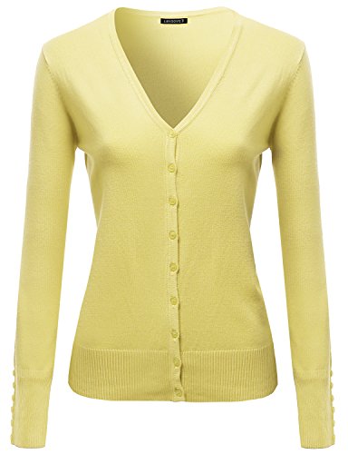 Basic solid v neck sweater cardigans yellow size m