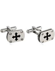 Stainless Steel Cuff Links with Cut-Out Cross and Rubber Detail