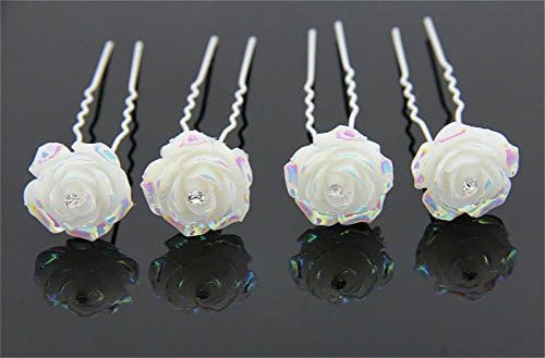 Amy NY 8 pcs Wedding Bridal Prom Rhinestones Crystal Resin Flower Rose HairPin