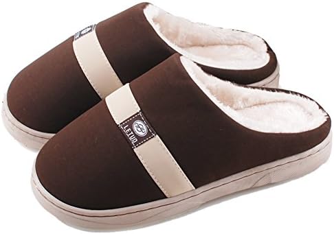 Sangreen Mens PU Fabric Skidproof Warm Bedroom House Slippers Brown 42-43