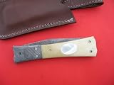 Beautiful Hand Made Giant 12 inch Damascus Folding Bowie Knife - Mammoth Bone and Mother of Pearl. Awesome!