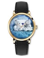 SPRAWL Aanalog Fashion Series Gold Ladies Watches of Genuine Black Leather Strap,Unique Wrist Watch for Women Girls Designed with Cute couple of bears