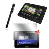Skque Black Silicone Case & 3 Pack Premium Crystal Clear Screen Protector for BlackBerry Playbook Tablet With A Free Stylus Pen