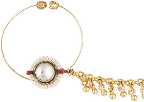 Sri Shringarr Women's Gold Finish With Kundan Nose Ring