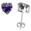 Sterling Silver 6 mm Heart Shape Amethyst colored Cubic Zirconia Stud Earring