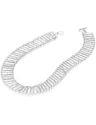 14K White Gold Matte-Finish Hammered-Finish Opera Necklace, Enhanced with Pave Set Diamond Bars, Set with a Toggle Clasp.