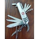 Taschenmesser mit 11 Funktionen + Ledertasche, Offiziersmesser aus rostfreiem Edelstahl (PLUS Echt-Leder-Tasche gratis)