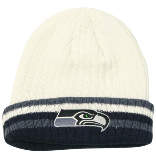 Seattle Seahawks Ribbed Cuffed Cuffed Winter Knit Hat - White