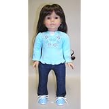 Turquoise Top with Pinstripe Jeans. Complete Outfit with Shoes. Fits 18' Dolls Like American Girl®