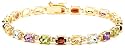 Yellow Gold Overlay Sterling Silver Multi-Gemstone Bracelet, 7"