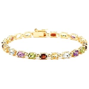 Yellow Gold Plated Sterling Silver Multi-Gemstone Bracelet, 7