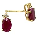 14K Yellow Gold Ruby and Diamond Stud Earrings