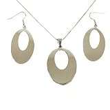 Necklace Pendant Earring Set Stainless Steel 316 Unique Oval Design Polished Finish by Bucasi