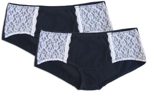 Anigan StainFree 2 Pack Cut and Sew Hipster Wide Lace Trim Period Panty - Black