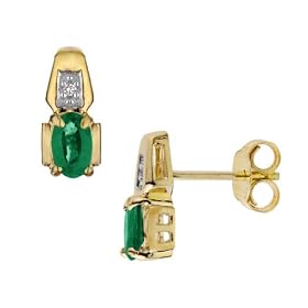 Emerald Gemstone Earrings with Diamonds in 10K Yellow Gold