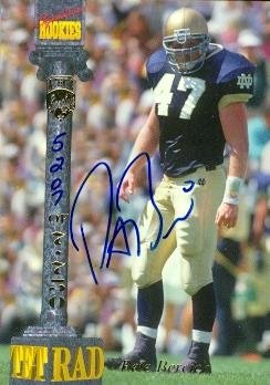 Pete Bercich Autographed/Hand Signed Football Card (Notre Dame) 1994 Signature Rookies
