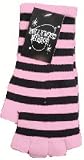 BLACK AND BABY PINK STRIPED FINGERLESS KNIT GLOVES