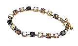Bracelet - B121 - Swarovski (tm) Crystal Stones - Antique Gold Tone Metal ~ Jet & Smoky Topaz