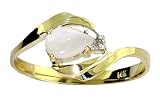 Genuine Pear Opal & Diamond 14k Gold Promise Ring