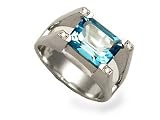 18K White Gold Blue-Topaz Color-Stone Ring, Enhanced with Four Bezel Set Diamonds.