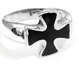 Sterling Silver Large Black Onyx Iron Cross Ring (Size 10,11,13,14)