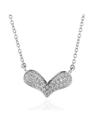 Chuvora Sterling Silver CZ Decorated Wide Heart Necklace, 18", Nickel Free For Women and Girls