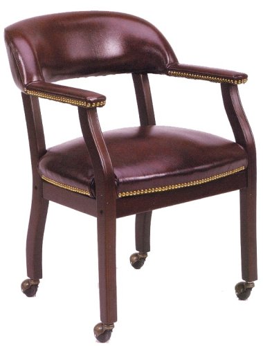 Boss Captains Guest Arm Chair With Casters, Black Vinyl