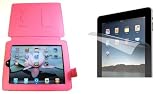 Pink Leather Flip Skin Case Cover For Apple iPad with 3X Clear Screen Protectors