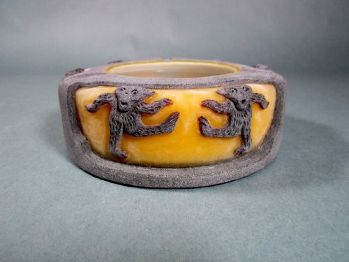 Detail image Hand Carved Greatful Dead Bear Art Glass Ashtray