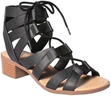 Sole Addiction Women's Stylish Lace Up Gladiator Bootie Low Chunky Block Heel Sandal